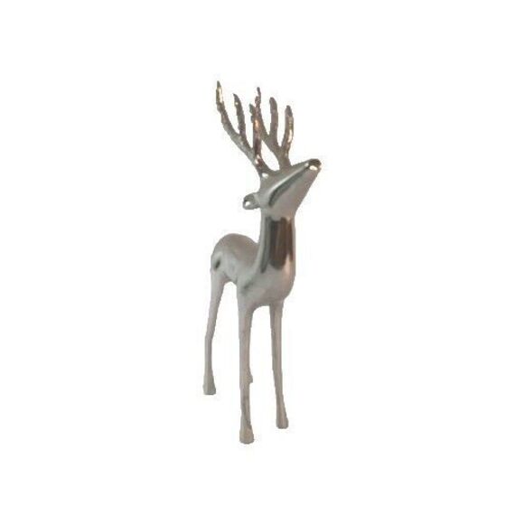 Vintage Silver Metal Deer Reindeer Figurine Standing Head Back Holiday 6" X 12" - Picture 2 of 14